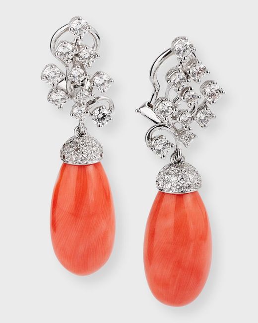 Assael Red Angel Skin Coral Diamond Drop Earrings