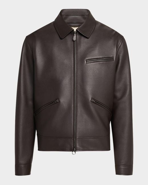 Loro Piana Black Gail Calfskin Full-Zip Blouson for men