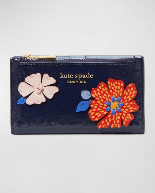 Kate Spade Blue Dottie Small Flower Bloom Bifold Wallet