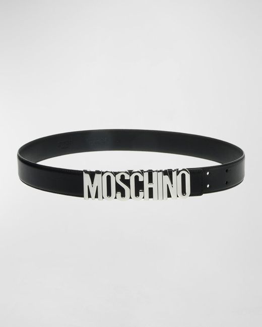 Moschino Black Leather Logo Belt for men
