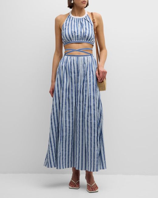 Chloé Blue X High Summer Striped Poplin Maxi Dress With Cutout Detail