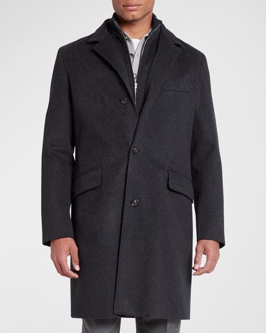 Loro Piana Black Martingala Cashmere Overcoat With Inset Zip for men
