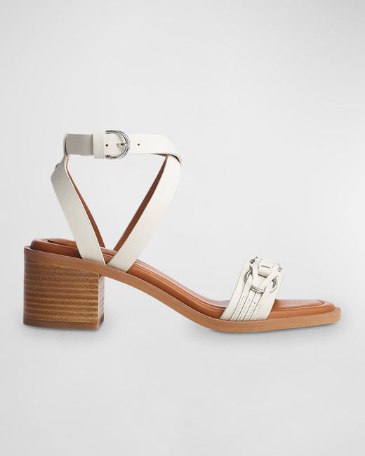 Rag & Bone White Geo Leather Chain Ankle-Strap Sandals