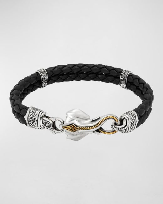 Konstantino Black Perseus Two-row Leather Bracelet W/ Elephant Clasp, Size M for men