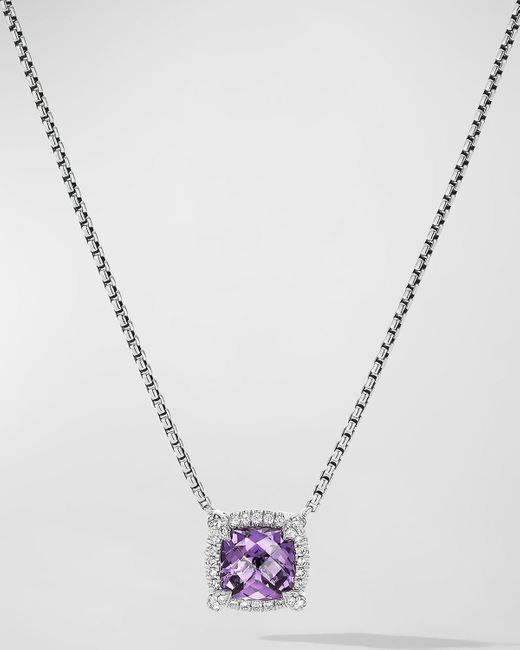 David Yurman Metallic Petite Chatelaine Pendant Necklace With Gemstone And Diamonds In Silver, 7mm, 18"l