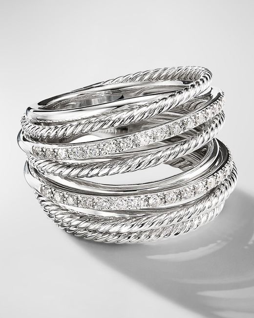 David Yurman Gray Crossover Wide Ring With Diamonds And Silver, 18mm