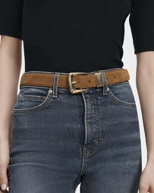 Veronica Beard White Arch Suede Belt