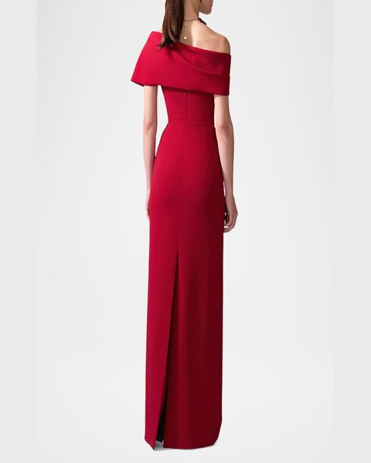 Carolina Herrera Red Draped Off-Shoulder Column Gown