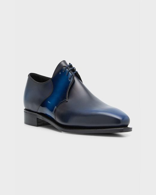 Corthay Blue Sade Matte And Patent Leather Derby Shoes for men