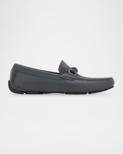 Ferragamo Blue Almeria Gancini-Bit Leather And Suede Drivers for men