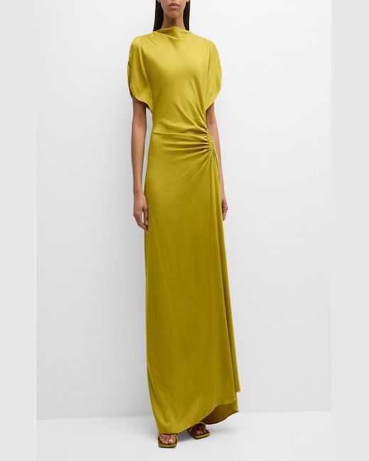 A.L.C. Green Nadia Ruched Petal-sleeve Gown