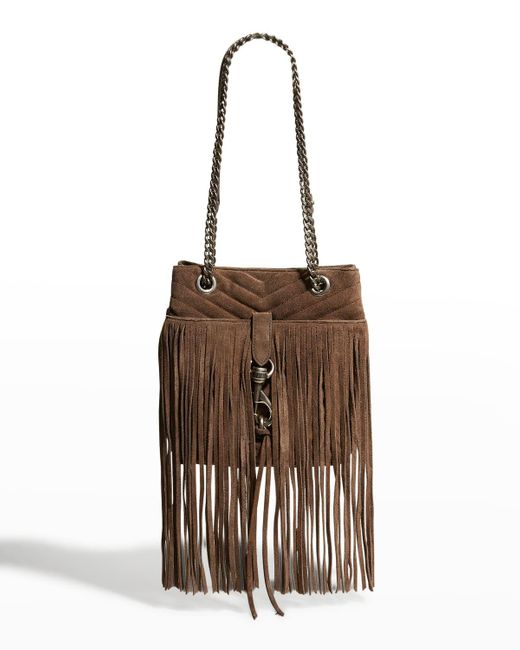 Rebecca Minkoff Edie Fringe Quilt Suede Crossbody Bag in Brown Lyst