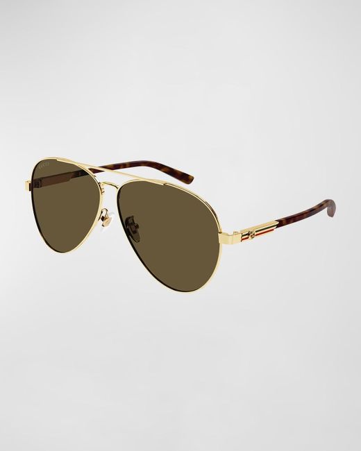 Gucci Multicolor Stripe Logo Metal Aviator Sunglasses for men