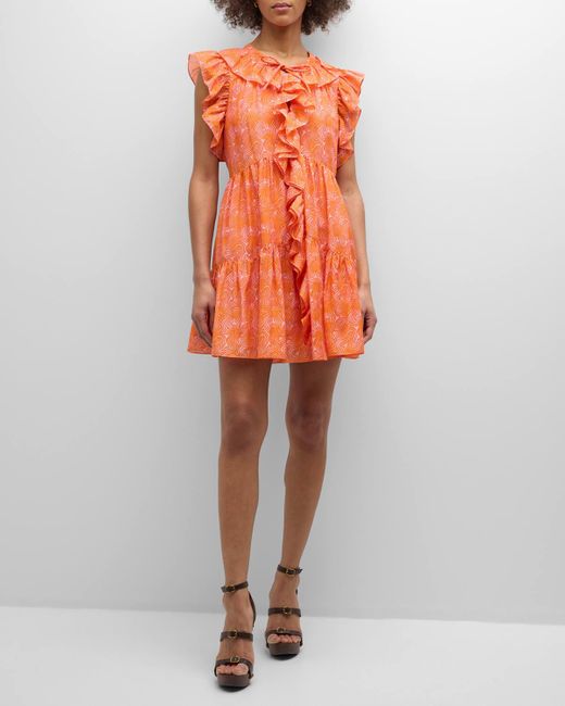 Cinq À Sept Orange Letitia Summer Waves Cotton Silk Mini Dress