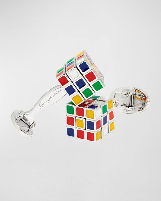 Jan Leslie White Moving Puzzle Cube Enamel & Sterling Silver Cufflinks for men