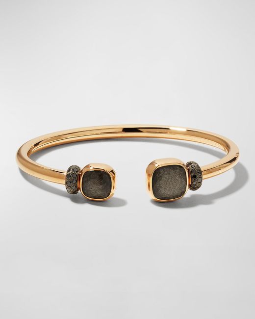 Pomellato Metallic Nudo Classic And Petit Rose Gold Bangle With Obsidian, Size M