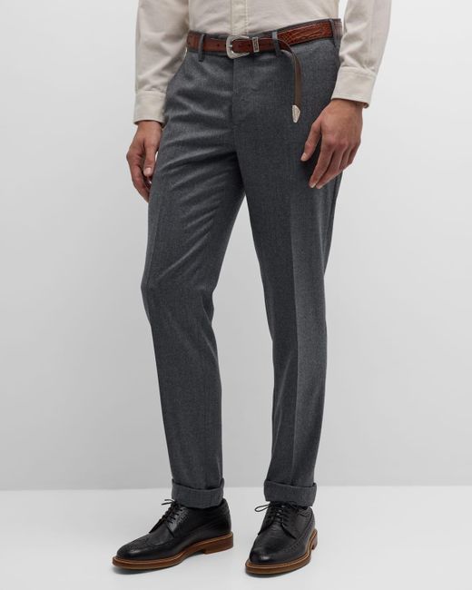 Brunello Cucinelli Gray Light Flannel Flat-Front Trousers for men