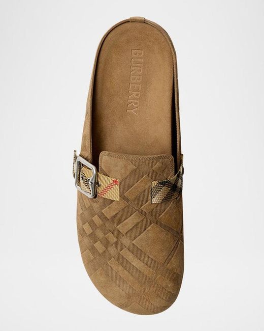 Burberry Brown Apos;S Urchin Suede Check-Embossed Clogs for men