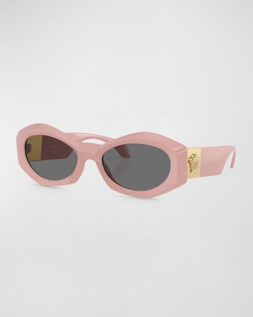 Versace Pink Medusa Plaque Irregular Oval Sunglasses