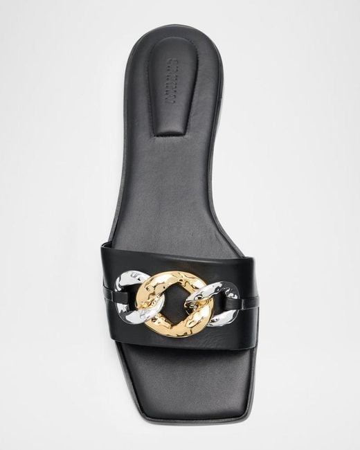 Jonathan Simkhai Black Arlo Chain Leather Flat Slides