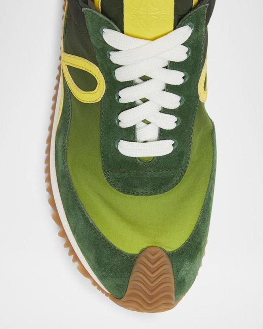 Loewe Green Flow Runner Suede And Leather Sneakers