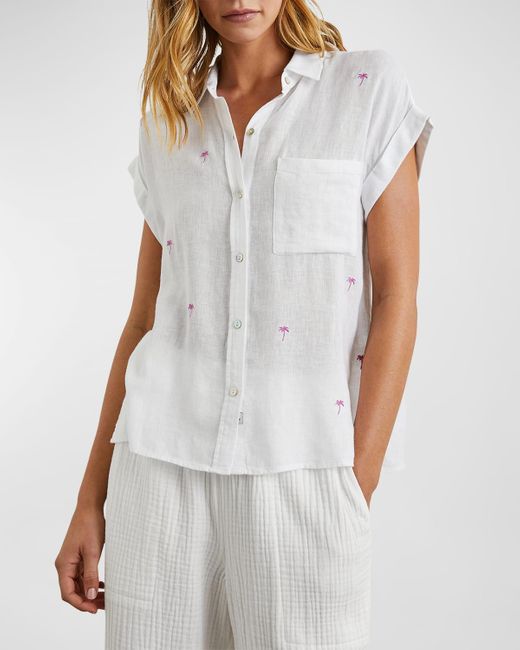 Rails White Whitney Palm Tree Embroidered Button-Front Shirt