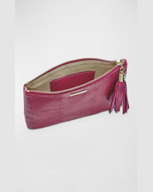 Gigi New York Pink All In One Zip Python-embossed Clutch Bag