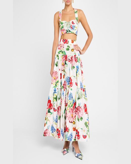 Dolce & Gabbana Green Floral Bustier Crop Top