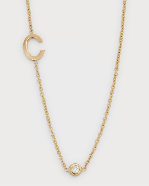 Zoe Lev White 14k Gold Asymmetrical Initial And Bezel Diamond Necklace