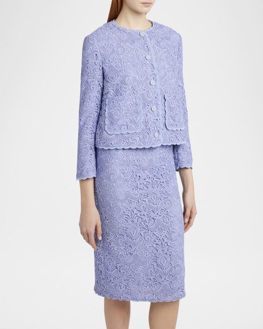 Etro Blue Lace Single-Breasted Crop Jacket