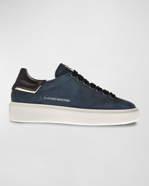 CoSTUME NATIONAL Blue Logo Suede Low-Top Sneakers for men