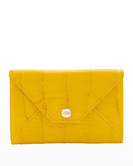 Abas Yellow Envelope Flap Polished Matte Alligator & Leather Card Case