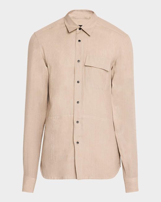 Kiton Natural Linen Snap-Front Overshirt for men