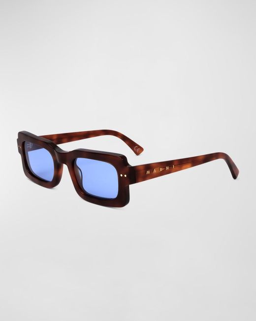 Marni Blue Logo Acetate Rectangle Sunglasses