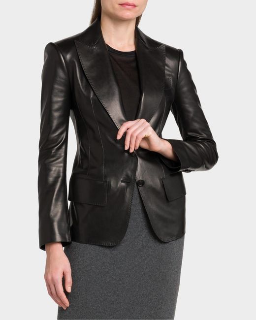 Tom Ford Black Leather Peak Lapel Jacket