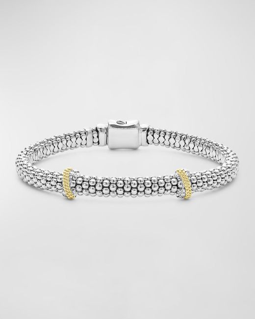 Lagos Metallic Sterling Silver Caviar Diamond X Bracelet