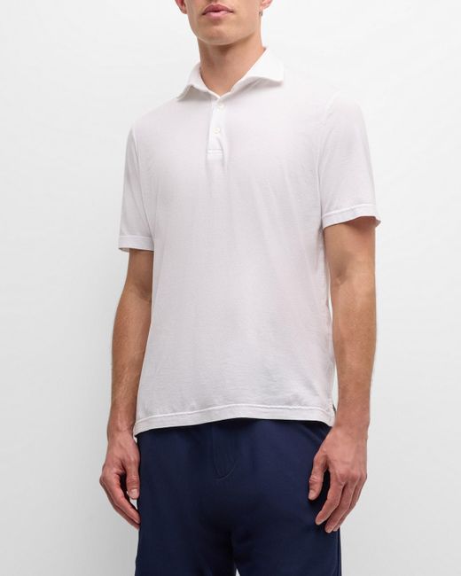 Fedeli White Zero Cotton Jersey Frosted Polo Shirt for men