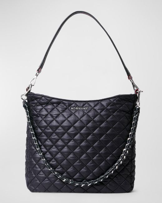 MZ Wallace Black Crosby Quilted Hobo Shoulder Bag