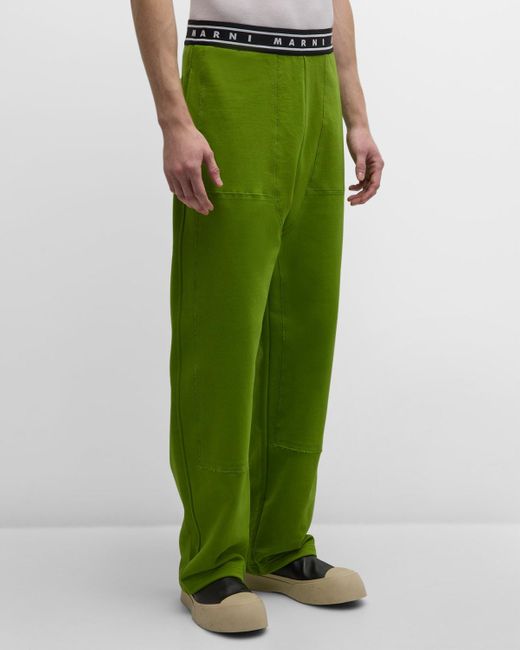 Marni Green Cotton Logo-Waist Track Pants for men