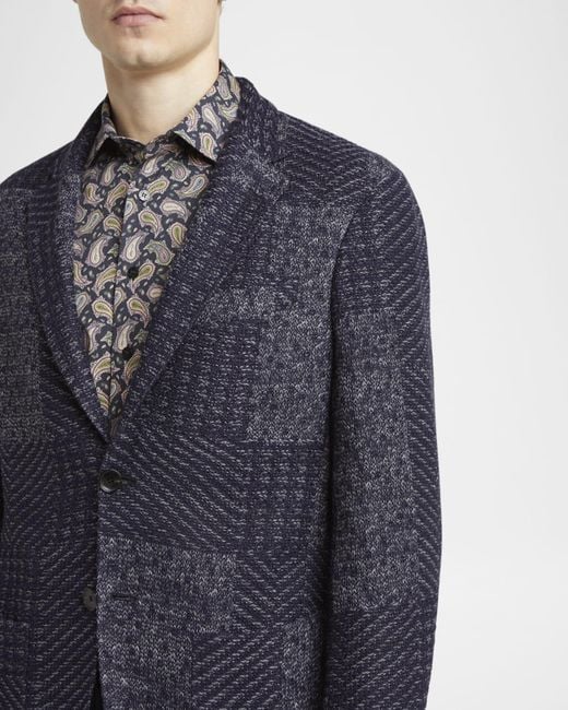 Etro Natural Apos;S Patchwork Knit Two-Button Sport Coat for men