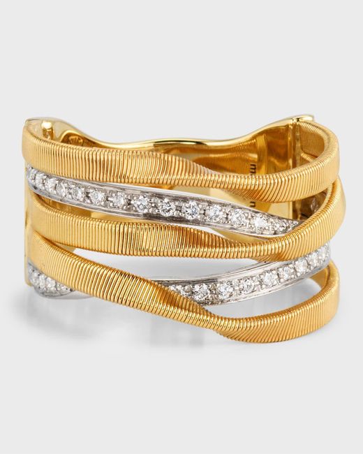 Marco Bicego Metallic 18k Yellow Gold Marrakech Five Strand Ring With Diamonds, Size 7