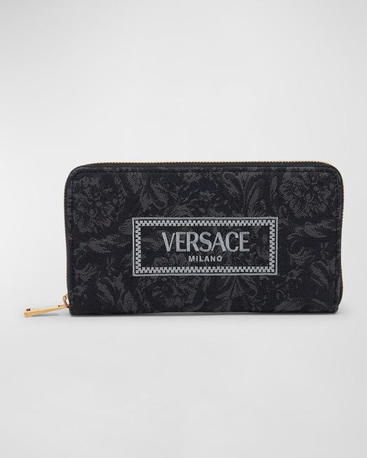 Versace Black Zip Jacquard Embroidered Long Wallet