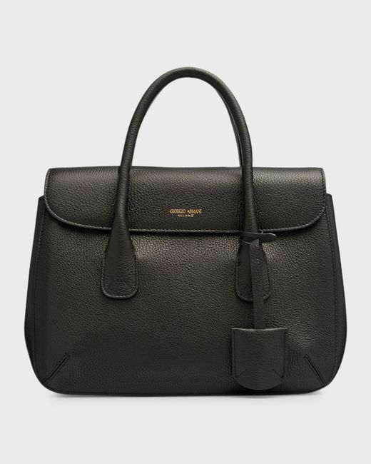 Giorgio Armani Black Medium Pebbled Leather Top-handle Bag