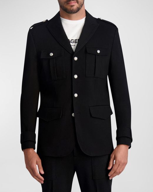Karl Lagerfeld Black Military Jacquard Blazer for men