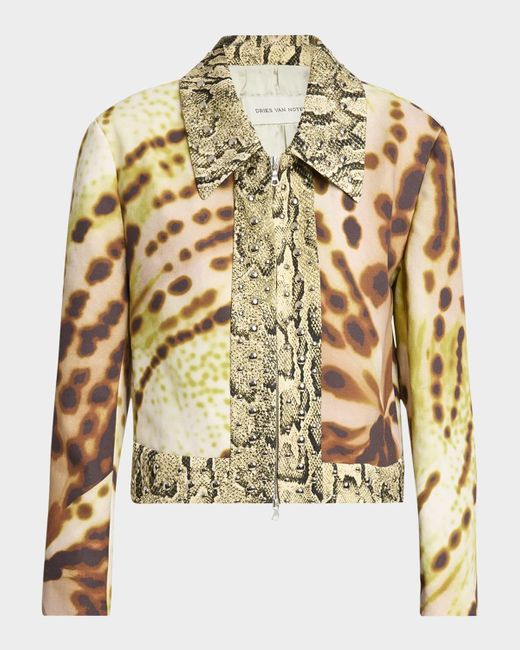 Dries Van Noten Metallic Vurano Studded Multi-Print Zip Jacket