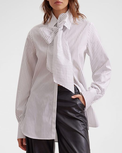 Anne Fontaine Gray Yale Pinstripe Bow-Front Blouse