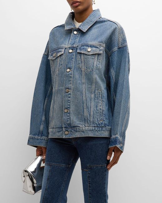 Marc Jacobs Blue Crystal Denim Oversized Trucker Jacket