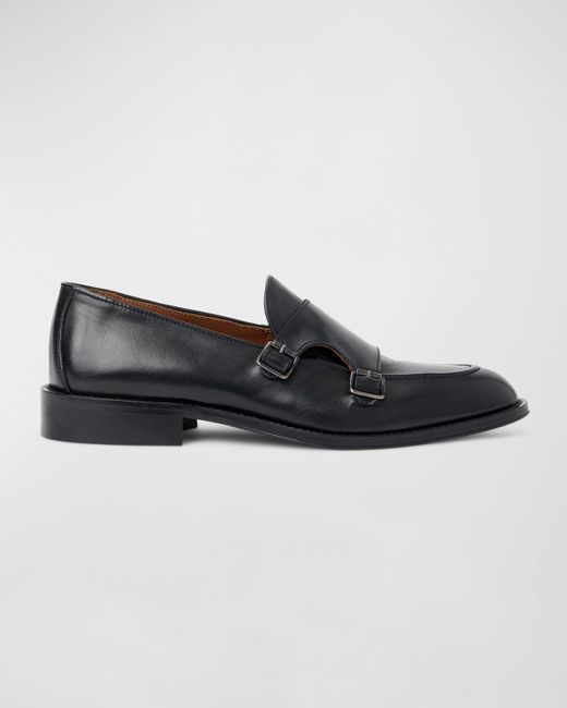 Bruno Magli Black Biagio Leather Double Monk Loafers for men