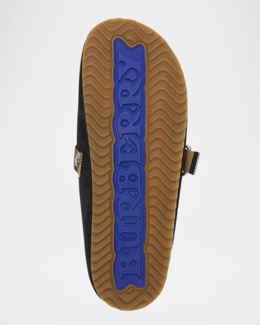 Burberry Black Apos;S Urchin Suede Check-Strap Clogs for men