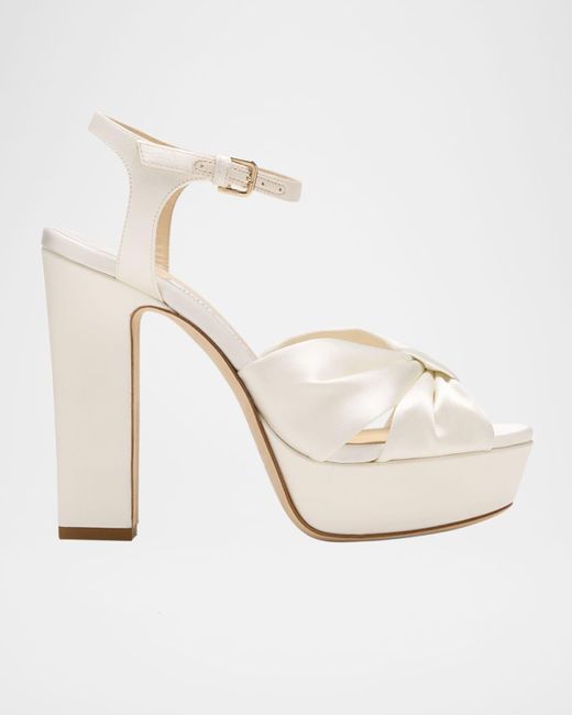 Jimmy Choo White Heloise Cotton Ankle-Strap Platform Sandals
